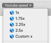 Bookmarks to set youtube speed